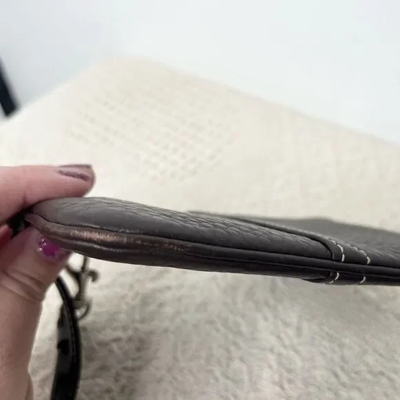 Y2K Coach Small Pebble Leather Wristlet F42389 Silver Mahogany Brown Clip Pouch - Picture 5 of 10